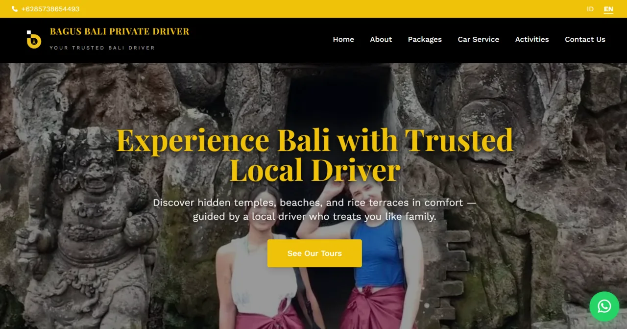 Screenshot website Bagus Bali Private Driver